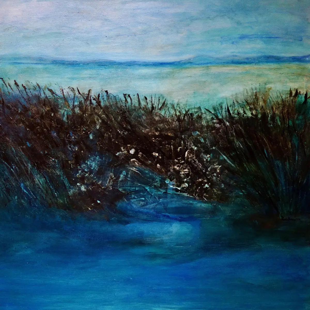 Everglades, an abstract waterside landscape painting by Renée Kanowitz