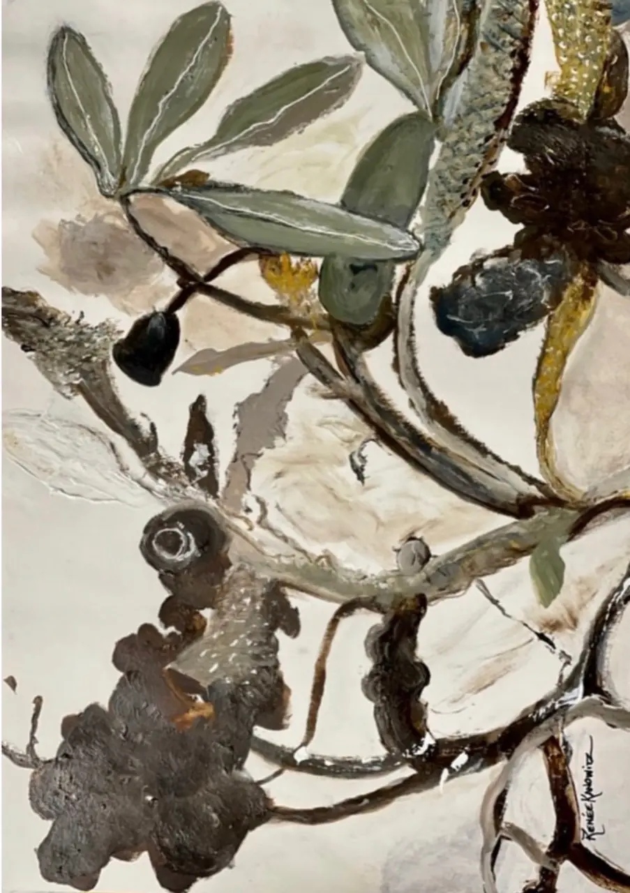 Rustic Wind I, an abstract botanical painting by Renée Kanowitz